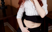 Anilos Mystique 23440 Redhead milf strips off her dotted panties to spread her hairy snatch
