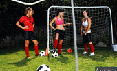 Naughty America Tristan Kingsley 33045 Three sexy girls warm up on the soccer field before taking advantage of the coaches hard dick.
