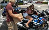 8th Street Latinas lisette 57947 Sexy blonde laitna in a white mini gets turned on by the bike
