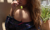 Shay Laren Outdoors In A Plaid Shirt 64545 Busty brunette in nothing but shirt posing outdoors
