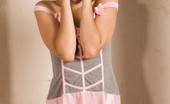  66421 Cute teen in a pink dress
