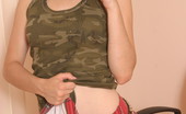  66471 Cute teen posing in camo shirt
