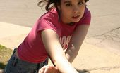  Cute teen model poses in street
