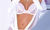 Digital Desire Chloe Jones 77222 Blondey in white robe and bra with breaktfast in bed
