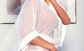 Digital Desire Chloe Jones 77222 Blondey in white robe and bra with breaktfast in bed
