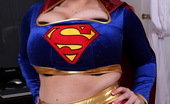 Dors Feline Big Tit Star Squeezes Her Huge Tits Into Her Superwoman Costume
