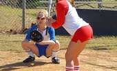 MILF Next Door stephanie 101485 Amazing britney and her red white and blue softball babes get down for some ball and pussy fucking in the pen
