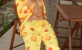Emily 18 Pajama Girl Outdoors 104993 18 Steps Out On The Deck In Her Yellow Pajamas And Her Body Is Super Cute With Small Perky Tits.
