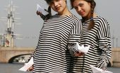 Amour Angels Olesya And Galina THE SEAGIRLS 105764 Charming bold angels wear sailors striped vests and posing without panties near the bridge.