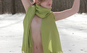 Amour Angels Nusia NUSIA BALL Naked girl in scarf posing with big red ball on white snow not feeling cold