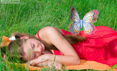 Amour Angels Amina HUNT 106811 Gorgeous long haired teen girl stripping and catching a wonderful butterfly in the meadow.