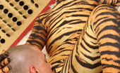 Spandex Porn Brandy 107250 Brandy giving a blowjob in tiger spandex outfit
