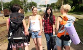 Club Seventeen Christina And Jacqueline And Sara And Tessa 113774 Outdoor camping teenagers playing with their wet cooters
