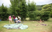 Club Seventeen Christina And Jacqueline And Sara And Tessa 113774 Outdoor camping teenagers playing with their wet cooters
