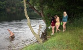 Club Seventeen Christina And Jacqueline And Sara And Tessa 113774 Outdoor camping teenagers playing with their wet cooters
