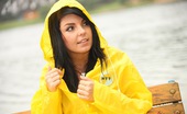 Club Seventeen Nikki 115044 Cute teen strokes her wet pussy outdoors on a rainy day
