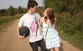 Club Seventeen Charlotte 115130 A gorgeous teenage redhead jerks his hard cock outdoors
