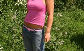 Club Seventeen Katy 116212 Red haired teenager playing with her dildo in the garden
