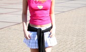 Club Seventeen Kitty Blonde Dutch teenager flashing her pink pussyhole outdoor
