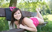 Club Seventeen Jenny 118452 Very horny teenage girl masturbates on a bench outdoors
