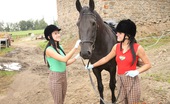 Club Seventeen Angelica Black 118638 Horny naked teenage lesbian pussy eating in the stables
