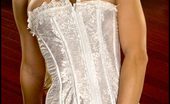 Bustier Busting Foxes.com Jenny Poussin 122416 Muscle Lady in White Tight Corset
