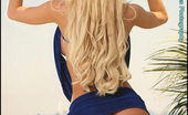 Tits too Big Foxes.com Danielle Derek Huge Tits Blonde with Tanlines in Blue Dress
