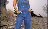 Sexy Overalls Foxes.com Francine Dee 122639 Chinese Construction Babe in Jeans Overall
