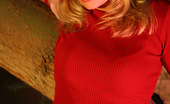 Aziani 139447 Blonde Babe Tricia Wears A Jeans Skirt And Tight Red Top. She Doesn'T Wear Panties And Reveals Her Shaved Pussy Under Her Skirt
