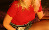 Aziani 139447 Blonde Babe Tricia Wears A Jeans Skirt And Tight Red Top. She Doesn'T Wear Panties And Reveals Her Shaved Pussy Under Her Skirt
