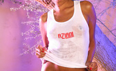 Aziani 139451 Ebony Babe Jeanna Turns On The Water Hose And Gets Her T-Shirt And Panties All Nice And Wet. See-Through Time!
