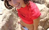 Chloe 18 158967 Teen in park climbing rocks naked outside