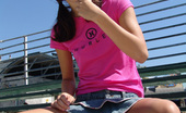 Chloe 18 158970 Burnette teen licking ice cream at the park