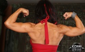 Aziani Iron Elisa Ann 170361 Sexy Fit Elisa Ann Strips Off Her Red Dress, Flexes Her Big Muscles And Has Some Dildo Fun.
