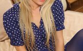 Only Opaques Michelle Moist 174494 Kinky Blonde Teases Her Way Out Of Her Cute Blue Summer Dress And Flashes Her White Lingerie.
