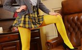 Only Opaques Porchia W 174551 Beautiful Blonde In Yellow Pantyhose And College Uniform
