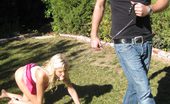 Disgraced 18 Eden Adams Snotty Blonde Bitch Is Taught Hard Lessons From Two Perverts
