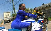 Ball Honeys 180840 Actually, How About Two Horny Bisexual Asian Chicks On Motorcycles In Skin Tight Jump Suits?
