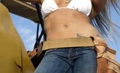 Naughty Sarah At Home Sarah Getting Naughty Outdoor This Time Sarah Goes Outdoor And Posing Too Hot In Tight Jeans And White Bra, Then Showing Her Nice Big Boobies While Drinking A Cold Beer
