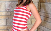 Taylor Lain 187580 Shows You Whats Under Her Striped Shirt And Her Denim Skirt
