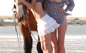 Erotic Beauty Katy A & Mila I Goncharov Always As One Katya And Mila Makes A Breathtaking View As They Pose Together With A Handsome Brown Stallion, Looking Carefree And Enchanting Like Two Beautiful Nymphs.
