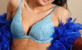 Spunky Angels Erin 189418 Erin In A Blue Lace Bra And A Blue Boa Erinlotsofcolornn
