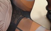 Layered Nylons Leah F 191549 Busty Blonde Leah In Black Pantyhose And White Stockings
