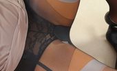 Layered Nylons Leah F 191585 Busty Blonde Leah In Black Pantyhose And White Stockings
