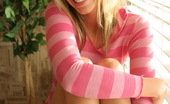 Skye Model 197437 Petite Teen Babe Skye Teases With Her Perky Tits As She Lifts Her Pink Striped Shirt
