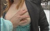 Busty Adventures 203612 Big Tit Girl Flashes Outdoors In The Cold

