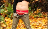 Tasty Trixie Autumn Leaves 205750 Busty Blonde In Shiny Red Panties On Romantic Autumn Walk.
