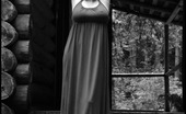 Tasty Trixie Maxi Dress And Nips Natural Trixie Strips To Show Hard Nipples In Black And White Outside Cabin.
