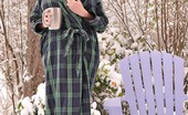 Tasty Trixie Plaid Robe In Snow 205770 Neighbor Lady Drinking Coffee Opens Her Plaid Robe.

