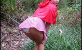 Amber Lily Little Red Riding Hood Shows Off Her Tiny Titties & White Panties In The Woods.

